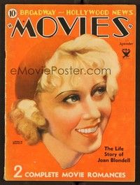 6e090 BROADWAY & HOLLYWOOD MOVIES magazine September 1934 art of Joan Blondell by Lt. James Lunnon