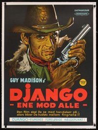 6f062 RETURN OF DJANGO linen Danish 1969 cool spaghetti western art of Guy Madison with gun!