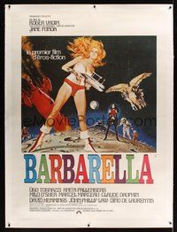 6f028 BARBARELLA linen French 1p '68 sexiest art of Jane Fonda by Robert McGinnis, Roger Vadim!