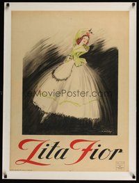 6f043 ZITA FIOR linen French 23x32 '30s full-length artwork of dancing woman in cool dress!