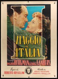 6f014 STRANGERS linen Italian 1p '53 Roberto Rossellini, different art of Ingrid Bergman & Sanders!