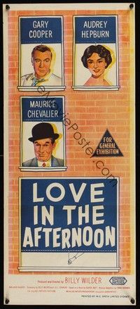 6g039 LOVE IN THE AFTERNOON Aust daybill '57 Gary Cooper, Audrey Hepburn, Maurice Chevalier!