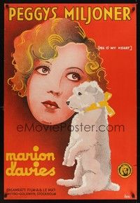 6g014 PEG O' MY HEART Swedish '33 close up art of Marion Davies & her cute dog by Gosta Aberg!