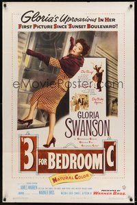6h009 3 FOR BEDROOM C 1sh '52 art of glamorous Gloria Swanson boarding train!