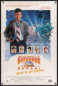 6h013 ADVENTURES OF BUCKAROO BANZAI 1sh '84 Peter Weller science fiction thriller, cool art!