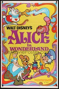 6h017 ALICE IN WONDERLAND 1sh R81 Walt Disney Lewis Carroll classic, cool psychedelic art