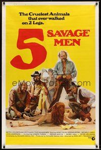 6h025 ANIMALS int'l 1sh '70 Henry Silva, Keenan Wynn, wild artwork, Five Savage Men!