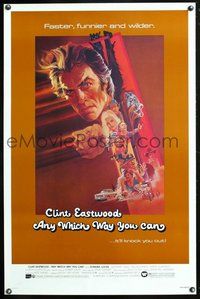 6h028 ANY WHICH WAY YOU CAN 1sh '80 cool artwork of Clint Eastwood & Clyde by Bob Peak!