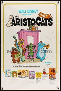 6h031 ARISTOCATS 1sh R80 Walt Disney feline jazz musical cartoon, great art of cats!