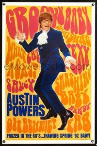 6h035 AUSTIN POWERS: INT'L MAN OF MYSTERY DS teaser 1sh '97 Mike Myers is frozen in the 60s!