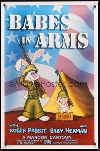 6h038 BABES IN ARMS Kilian 1sh '88 Roger Rabbit & Baby Herman in Army uniform with rifles!