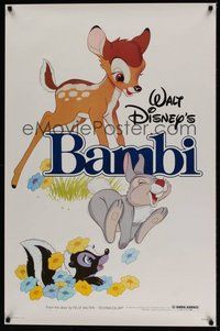 6h041 BAMBI 1sh R82 Walt Disney cartoon classic, great art with Thumper & Flower!