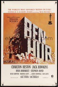 6h045 BEN-HUR 1sh R74 Charlton Heston, William Wyler classic religious epic, cool art!