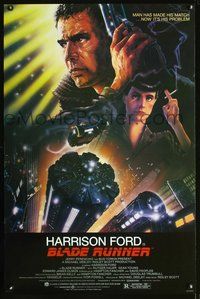 6h054 BLADE RUNNER 1sh '82 Ridley Scott sci-fi classic, art of Harrison Ford by John Alvin!