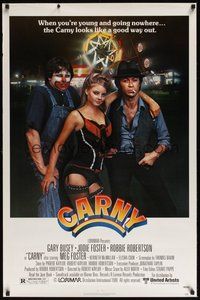 6h075 CARNY 1sh '80 Jodie Foster, Robbie Robertson, creepy Gary Busey in carnival clown make up!
