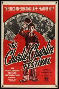 6h080 CHARLIE CHAPLIN FESTIVAL 1sh R1960s a record-breaking laff-feature hit, great images!