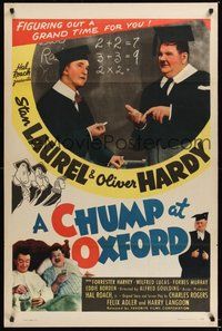 6h084 CHUMP AT OXFORD 1sh R46 great image of Laurel & Hardy solving math problems!