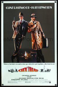 6h086 CITY HEAT 1sh '84 art of Clint Eastwood the cop & Burt Reynolds the detective by Fennimore!