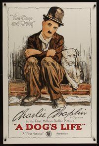 6h004 DOG'S LIFE S2 recreation 1sh 1998 great stone litho art of Charlie Chaplin & his mutt!