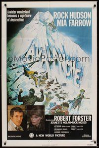 6p084 AVALANCHE 1sh '78 Roger Corman, Rock Hudson & Mia Farrow, wild mountain art!