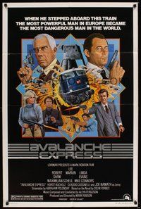 6p085 AVALANCHE EXPRESS 1sh '79 Lee Marvin, Robert Shaw, cool action art by Larry Salk!