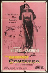 6p100 BAREFOOT CONTESSA 1sh '54 Humphrey Bogart & artwork of sexy full-length Ava Gardner!