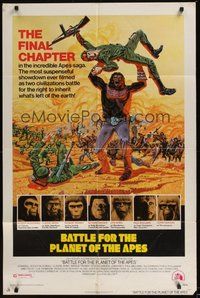 6p103 BATTLE FOR THE PLANET OF THE APES 1sh '73 great sci-fi artwork of war between apes & humans!