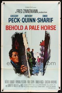 6p109 BEHOLD A PALE HORSE blue 1sh '64 Gregory Peck, Anthony Quinn, cool Terpning artwork!