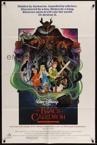 6p138 BLACK CAULDRON advance 1sh '85 first Walt Disney CG, cool fantasy art by P. Wensel!