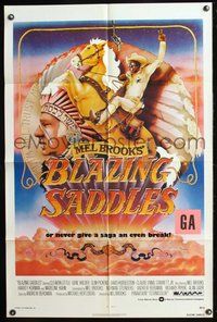 6p145 BLAZING SADDLES 1sh '74 classic Mel Brooks western, art of Cleavon Little by John Alvin!