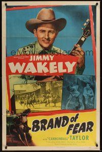 6p164 BRAND OF FEAR 1sh '49 Jimmy Wakely with guitar, Dub 'Cannonball' Taylor!