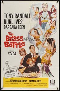 6p165 BRASS BOTTLE 1sh '64 great art of Tony Randall & Barbara Eden with genie Burl Ives!