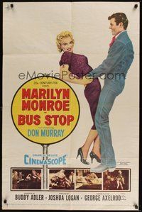 6p188 BUS STOP 1sh '56 great art of cowboy Don Murray holding sexy Marilyn Monroe!