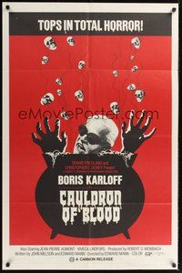 6p206 CAULDRON OF BLOOD 1sh '70 Boris Karloff, tops in total horror, wacky artwork!