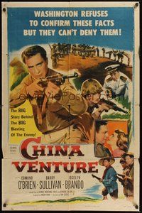 6p224 CHINA VENTURE 1sh '53 directed by Don Siegel, art of Edmond O'Brien with gun!