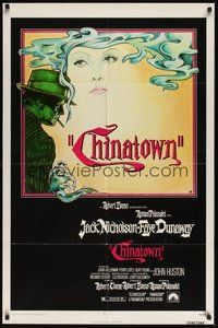 6p225 CHINATOWN 1sh '74 art of Jack Nicholson & Faye Dunaway by Jim Pearsall, Roman Polanski