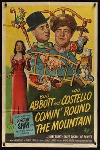 6p241 COMIN' ROUND THE MOUNTAIN 1sh '51 wacky hillbillies Bud Abbott & Lou Costello, Dorothy Shay!