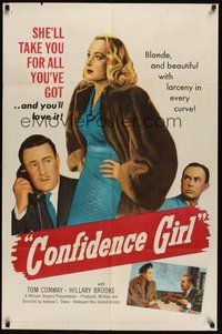 6p244 CONFIDENCE GIRL 1sh '52 bad girl Hillary Brooke wants to give Tom Conway a hard time!