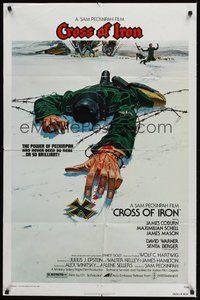6p262 CROSS OF IRON 1sh '77 Sam Peckinpah, Tanenbaum art of fallen World War II Nazi soldier!