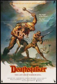 6p282 DEATHSTALKER 1sh '84 awesome Boris Vallejo artwork of man fighting ogre for girl!