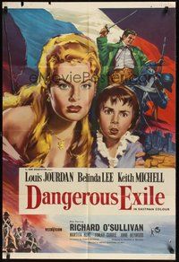 6p271 DANGEROUS EXILE English 1sh '58 Louis Jourdan, Keith Michell, art of sexy Belinda Lee!