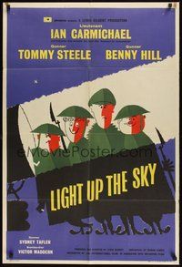 6p540 LIGHT UP THE SKY English 1sh '60 Benny Hill, Ian Carmichael, cool art of wacky soldiers!