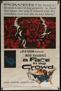 6p334 FACE IN THE CROWD 1sh '57 Andy Griffith took it raw like his bourbon & his sin, Elia Kazan!