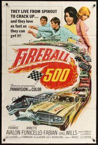 6p351 FIREBALL 500 1sh '66 race car driver Frankie Avalon & sexy Annette Funicello!
