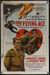 6p359 FLYING ACE 1sh '26 cool all-black aviation, the greatest airplane thriller ever produced!