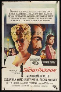 6p371 FREUD 1sh '63 John Huston directed, Montgomery Clift, Susannah York, The Secret Passion!