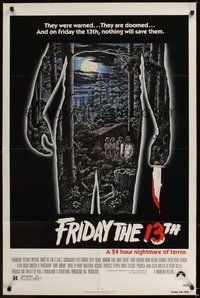 6p372 FRIDAY THE 13th 1sh '80 great Alex Ebel art, slasher horror classic, 24 hours of terror!