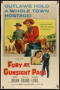 6p377 FURY AT GUNSIGHT PASS style B 1sh '56 outlaws hold a whole town hostage, one man fights back!