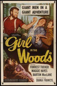 6p389 GIRL IN THE WOODS 1sh '58 Forrest Tucker, Maggie Hayes, action art of fighting men!