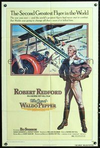 6p410 GREAT WALDO PEPPER 1sh '75 George Roy Hill, Robert Redford, cool early aviation art!